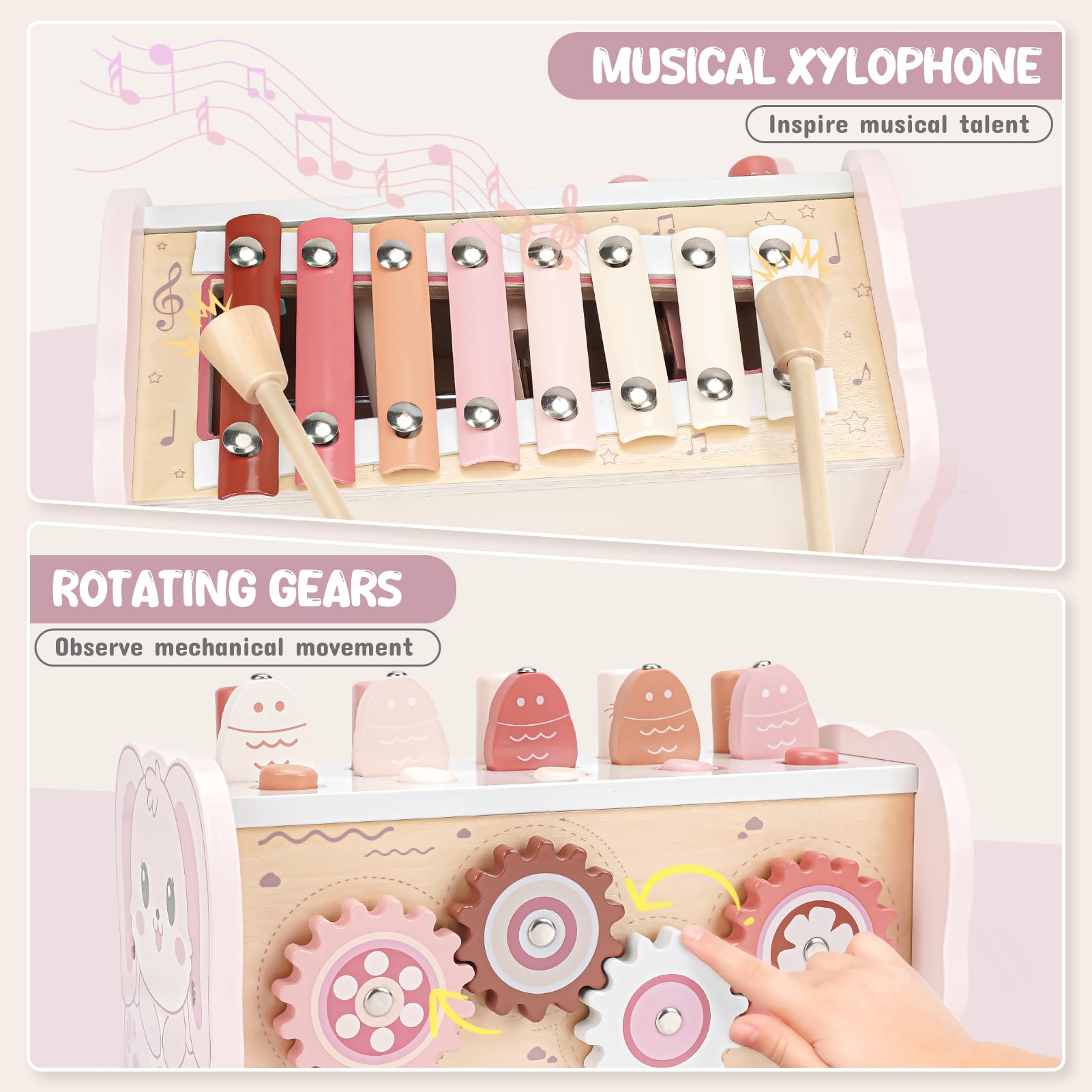 Joyreal Giochi Montessori 1 Anno - Giochi in Legno per Bambini, Acchiappa la Talpa, Strumenti Musicali e Xilofono, Gioco Interattivi Regalo Bambina Bambino 1 2 3 Anni