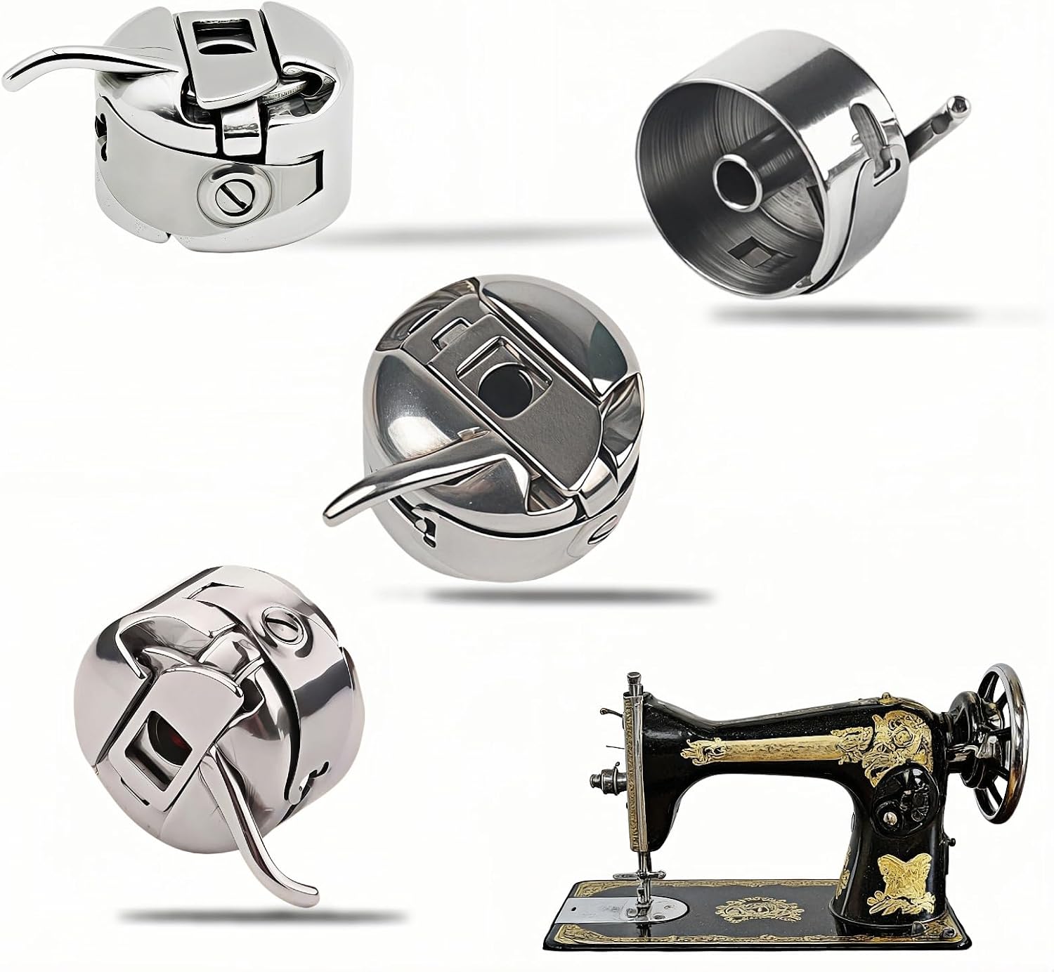 Sewing Machine Bobbin Case 4-Pack - Stainless Steel Bobbin for Front-Loading 15 Class Machines, Compatible with Most Home & Vintage Sewing Machines, Non-Snag Design, Durable Replacement Spool Case