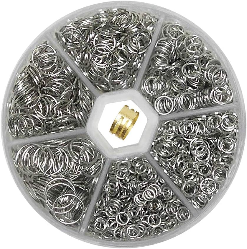 Libiline 1 Box 6 Sizes 1330pcs Open Jump Ring Jewelry Keychain Making Repair Nickel Free with Open/Close Tool & 1pc Clear Box (Chrome, Mix)