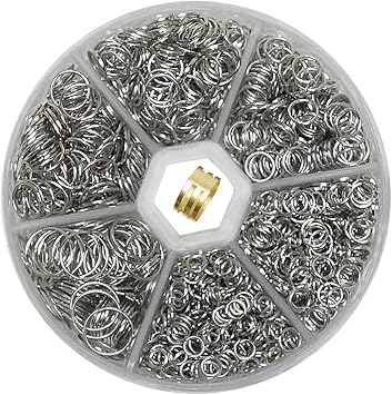 Libiline 1 Box 6 Sizes 1330pcs Open Jump Ring Jewelry Keychain Making Repair Nickel Free with Open/Close Tool & 1pc Clear Box Chrome, Mix