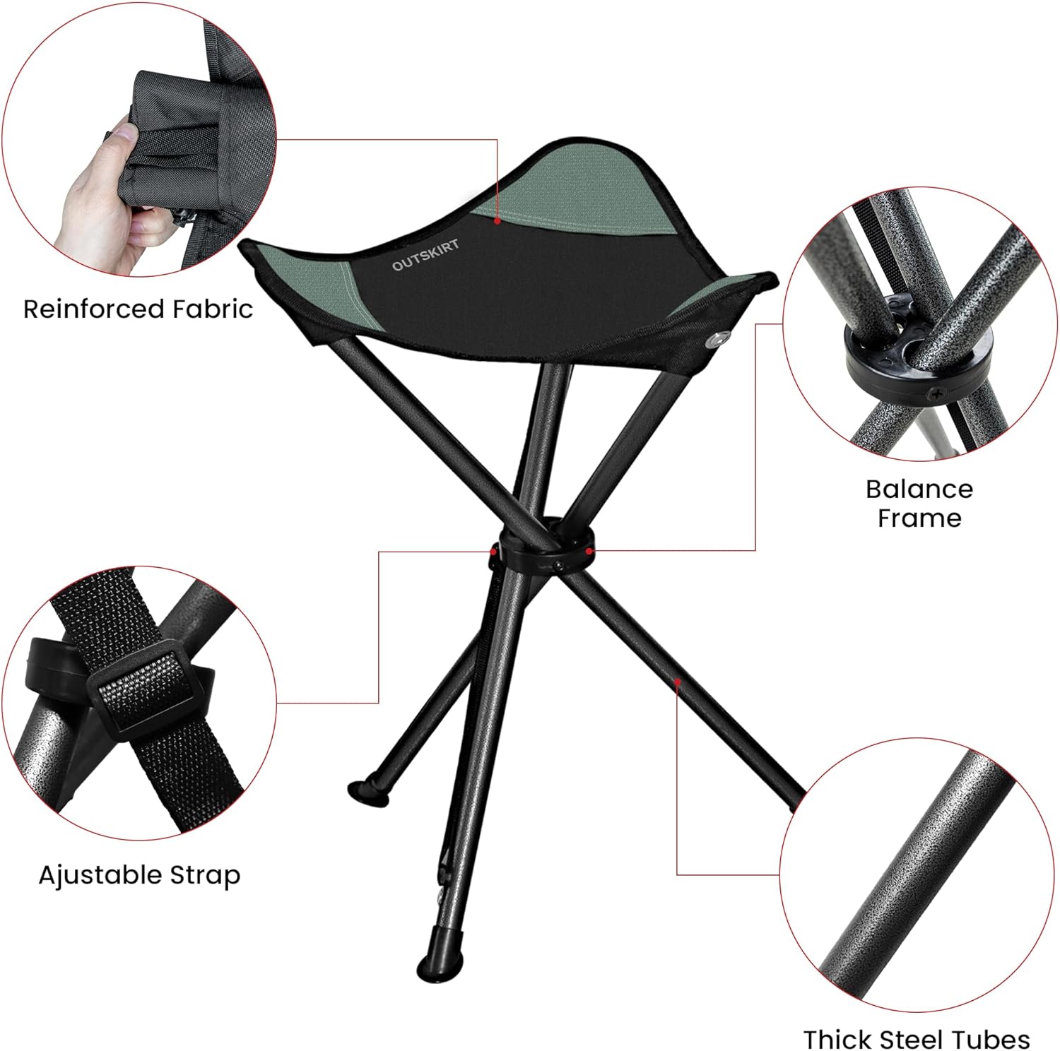 OUTSKIRT Camping Folding Tripod Stools Portable Camping Stools 2 Pack Extra Tall for Adults High Lightweight Camping Stool, Tripod Chairs for Fishing Hiking Backpacking