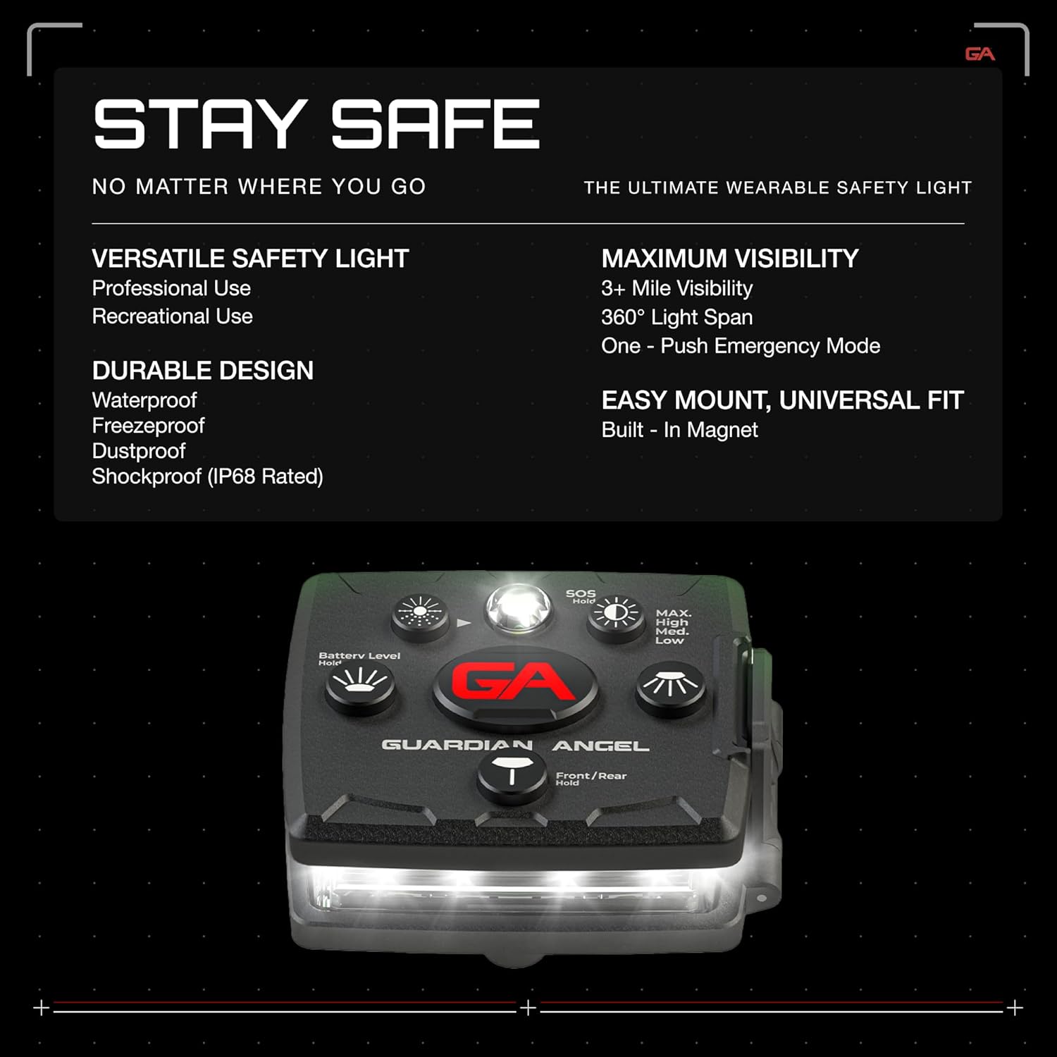 Guardian Angel Running and Hiking Wearable Safety Light Bundle - Micro Series (White/Green) Wearable Safety Light with 1 Arm Band, 1 Jaw Clip, 1 Tether | Lightweight, Visible On All Sides, Waterproof