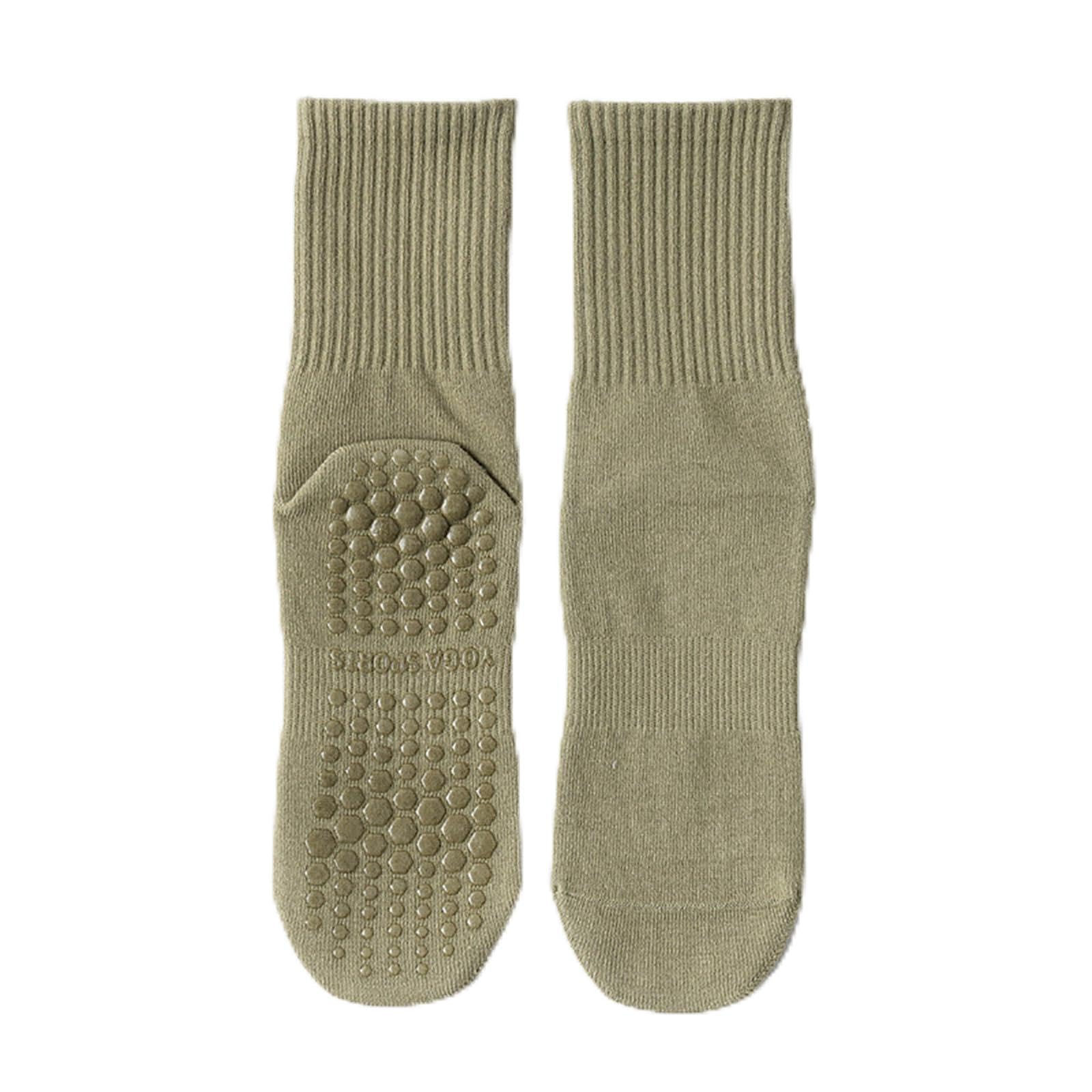 Women's Green Long Pilates Socks, Non Slip Grip Crew Socks For Yoga, Barre, Dance, Ballet