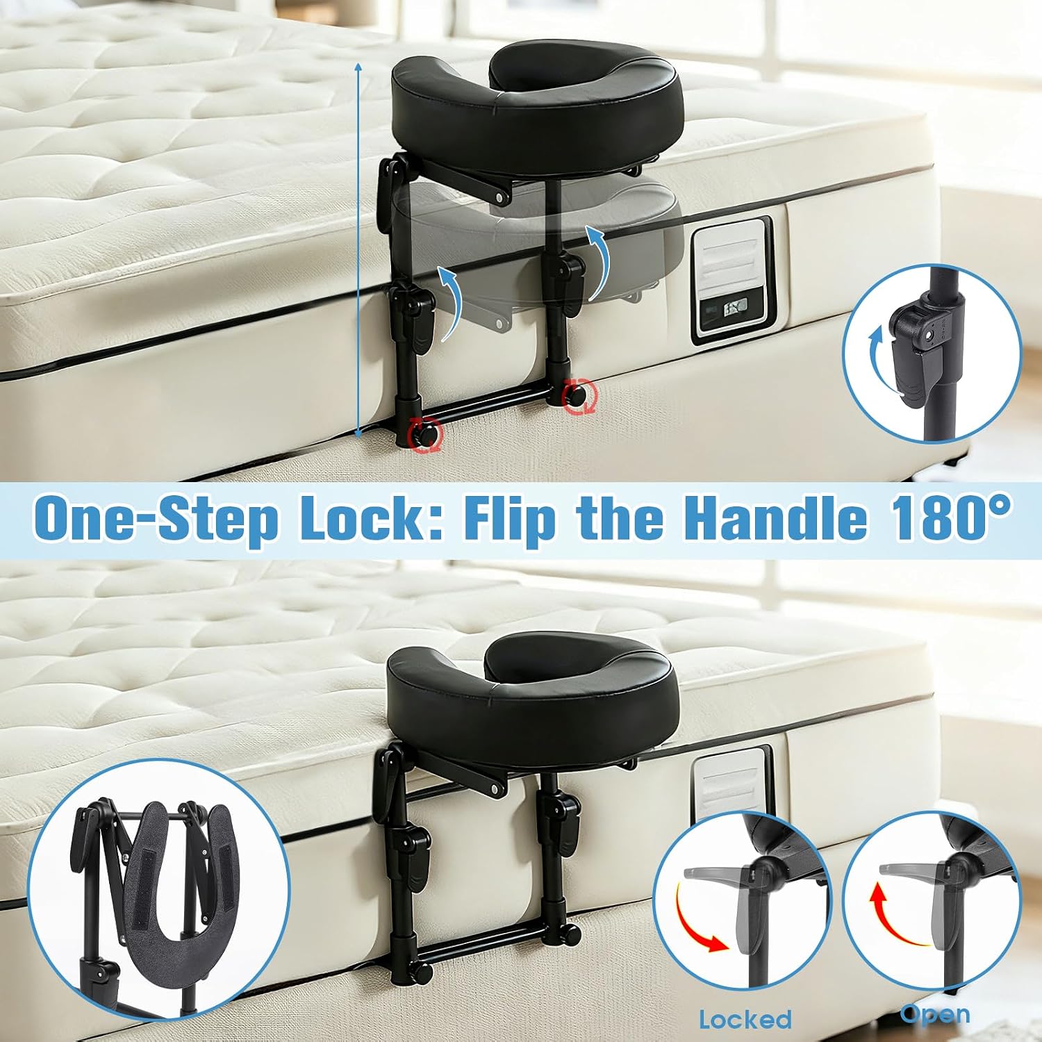 Massage Headrest for Bed, Universal Bed Massage Head Holder, Foldable Massage Face Cradle for Beds with Adjustable Height 5.5'' to 17.7'' Home SPA Face Cushion Support Bracket with Storage Bag