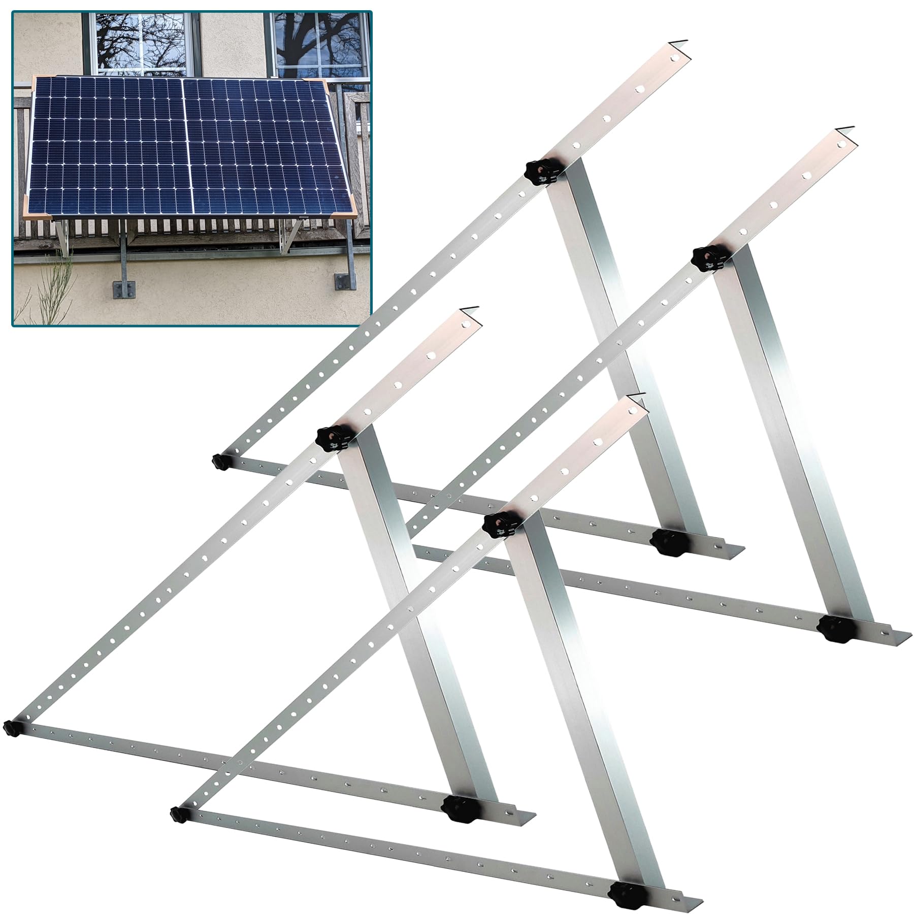 Solarmodul Halterung Balkonkraftwerk 1140mm, Alu Dachhalterung Solarpanel Halterung 0-90 Grad Verstellbar, Universal Befestigung für PV Module für Flachdach, Wohnmobil, Wand, 2 Paar 45 Zoll