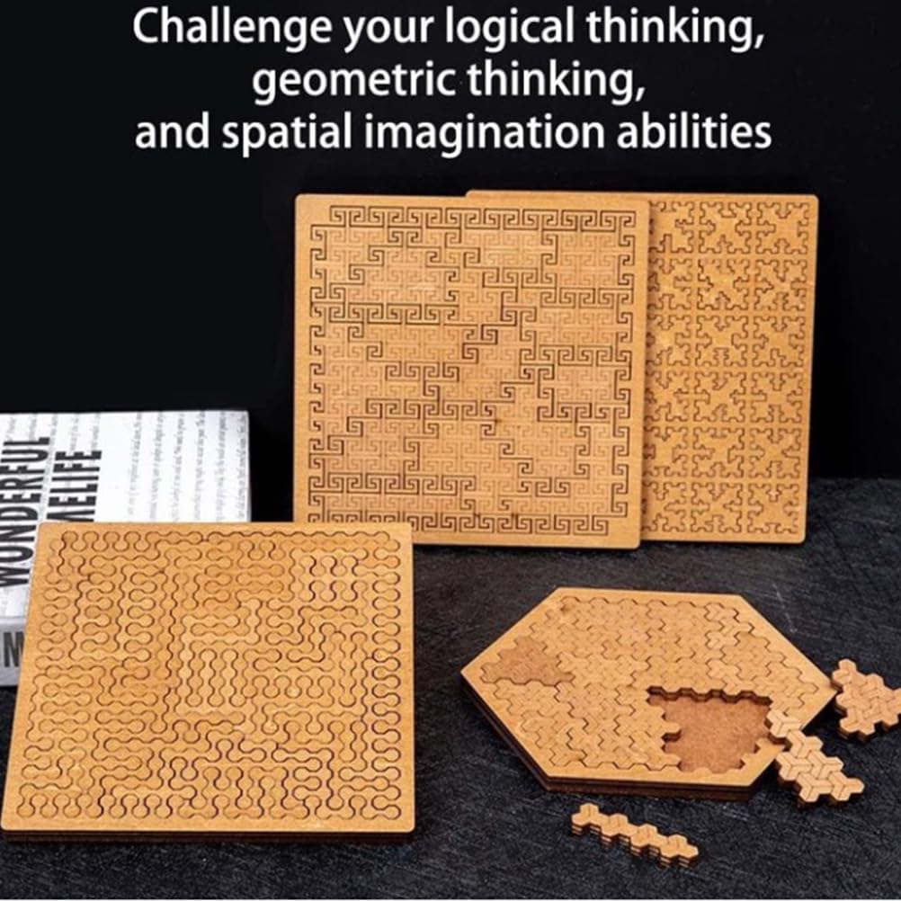 Fractal Tray Puzzles,Hard Difficult Wooden Jigsaw,Portable Impossible Reverse Thinking Challenging Puzzle,Brain-Training Tray Puzzles for Adults (2PCS)