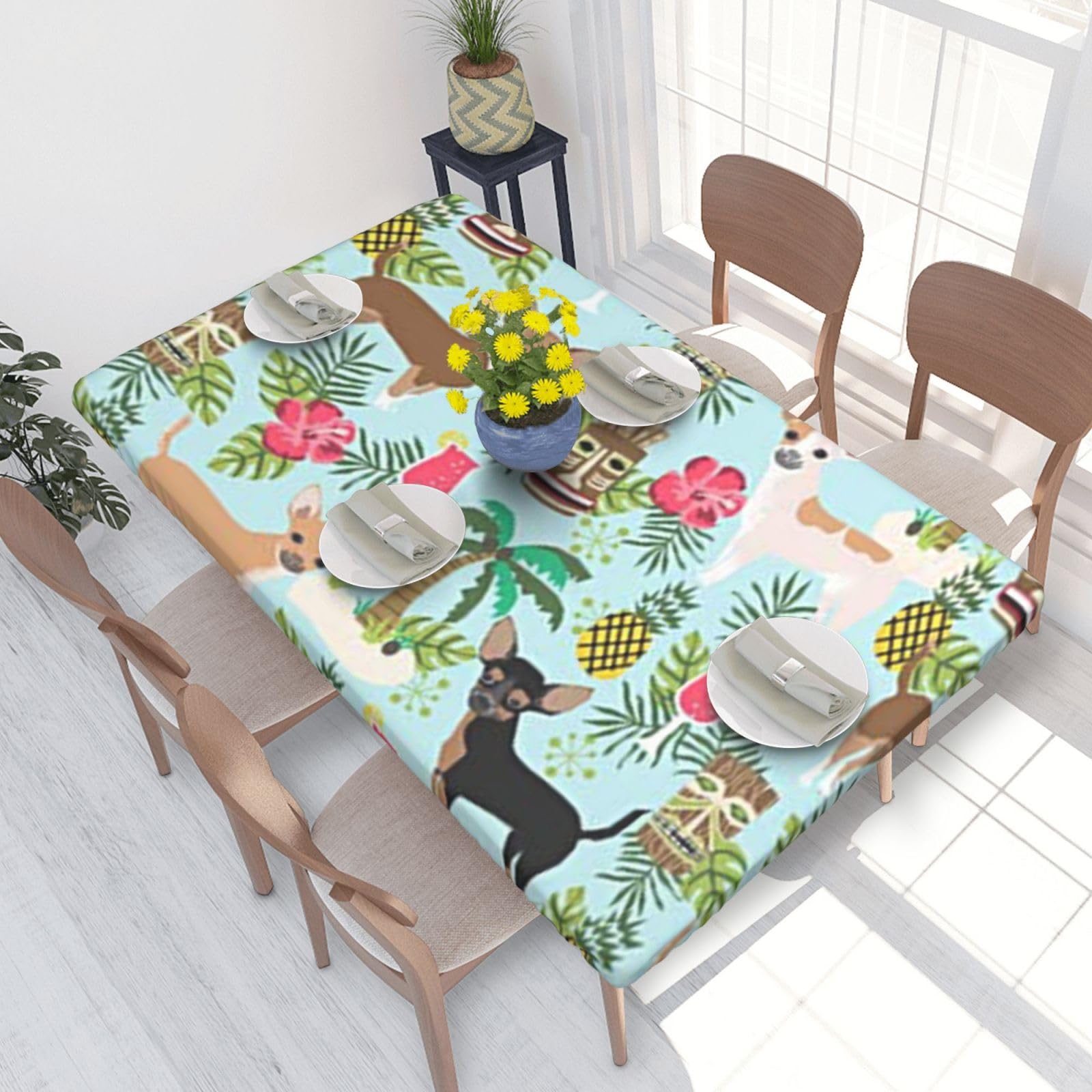 BNVSADC Chihuahua Dog Pineapple Printed 4FT Tablecloth 122x76 CM Polyester Kitchen Water Resistant Table Cloth Dining Table Decoration Table Covers