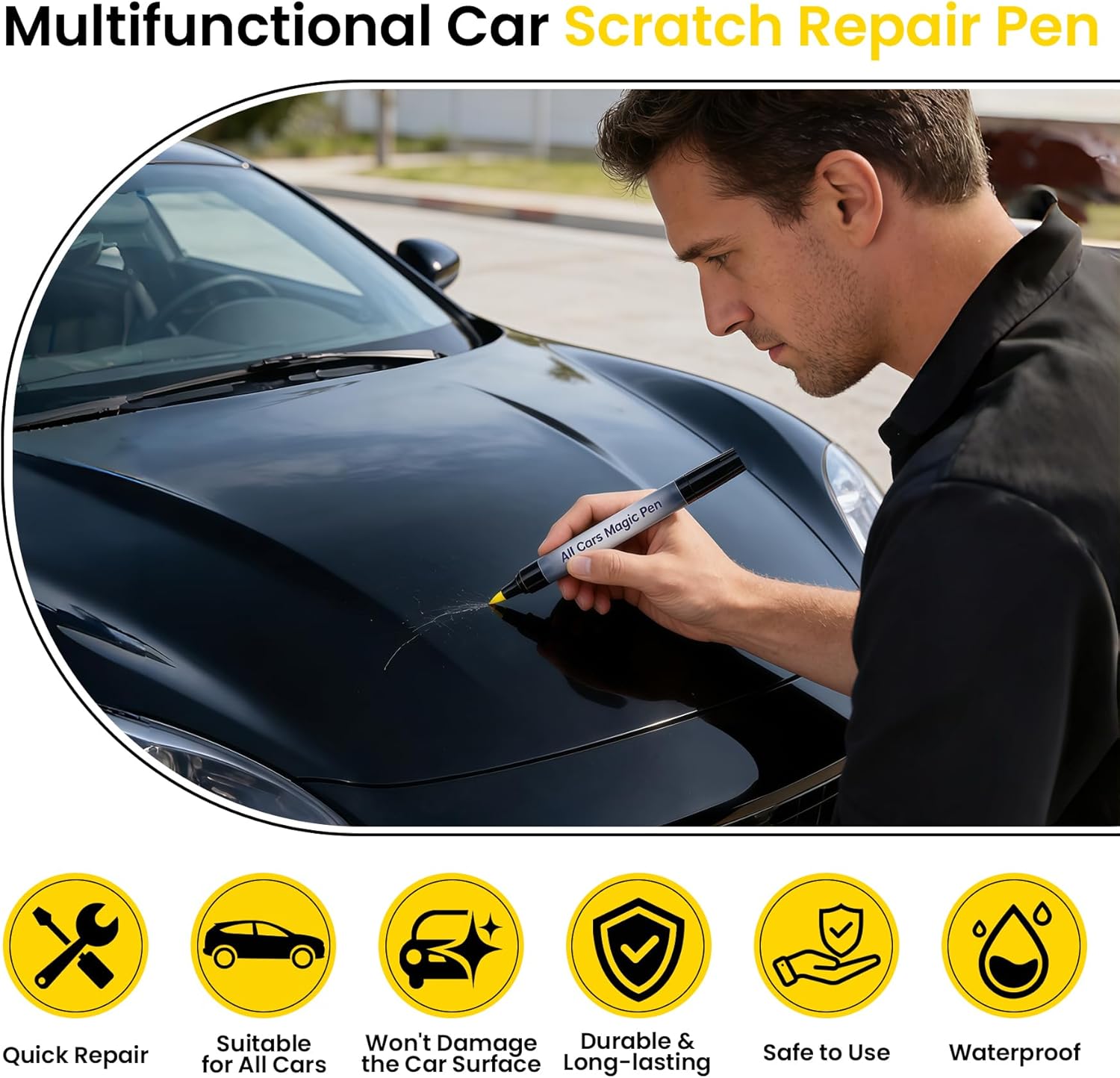 Magic Car Scratch Remover Pen, Car Scratch Removal Pen for All Car Colors, Scratch Repair Pen, Easy DIY Paint Repair Kit, Quick Fix for Wear Swirl Marks And Scuffs, 2PCS - Image 2