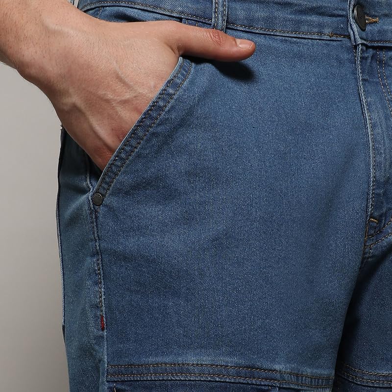 Image of CAHOOT Men's Denim Jeans for Casual Wear | Medium-Wash | Regular Fit | 5 Pockets | Button Closure | Denim Jeans Crafted with Comfort Fit for Casual Wear