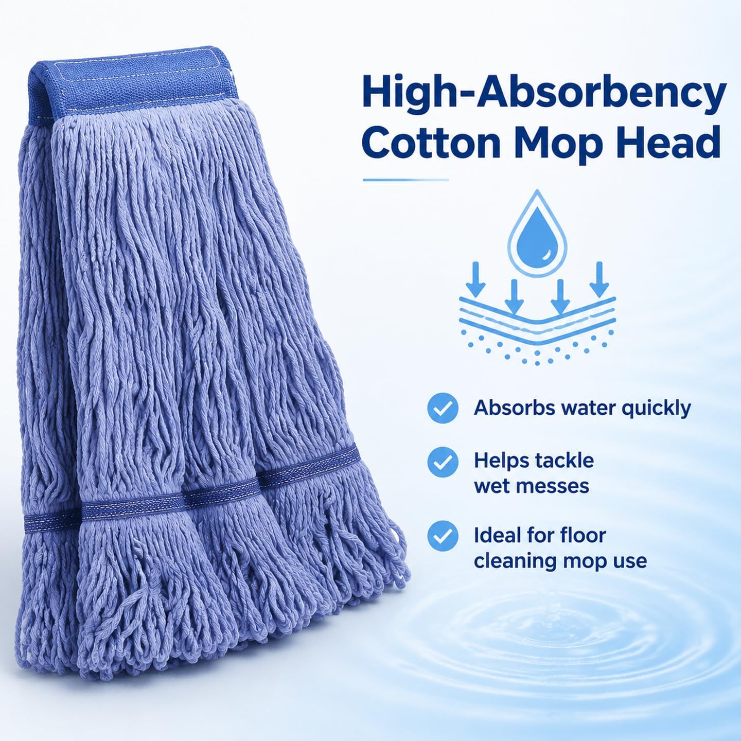 2 Pack Mop Head Replacement, Cleaning Heavy Duty Mop Head Commercial Replacement, Wet Industrial Blue Cotton Looped End String Head Refills, Heavy Mop Replace Head, for General and Floor Cleaning