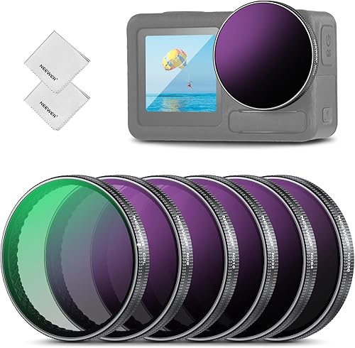 Miniatura 23 de NEEWER Juego de filtros ND compatible con DJI Osmo Action 3/4/5 Pro, paquete de 6 ND8+ND16+ND32+ND64+ND1000+CPL Accesorios de cámara de acción