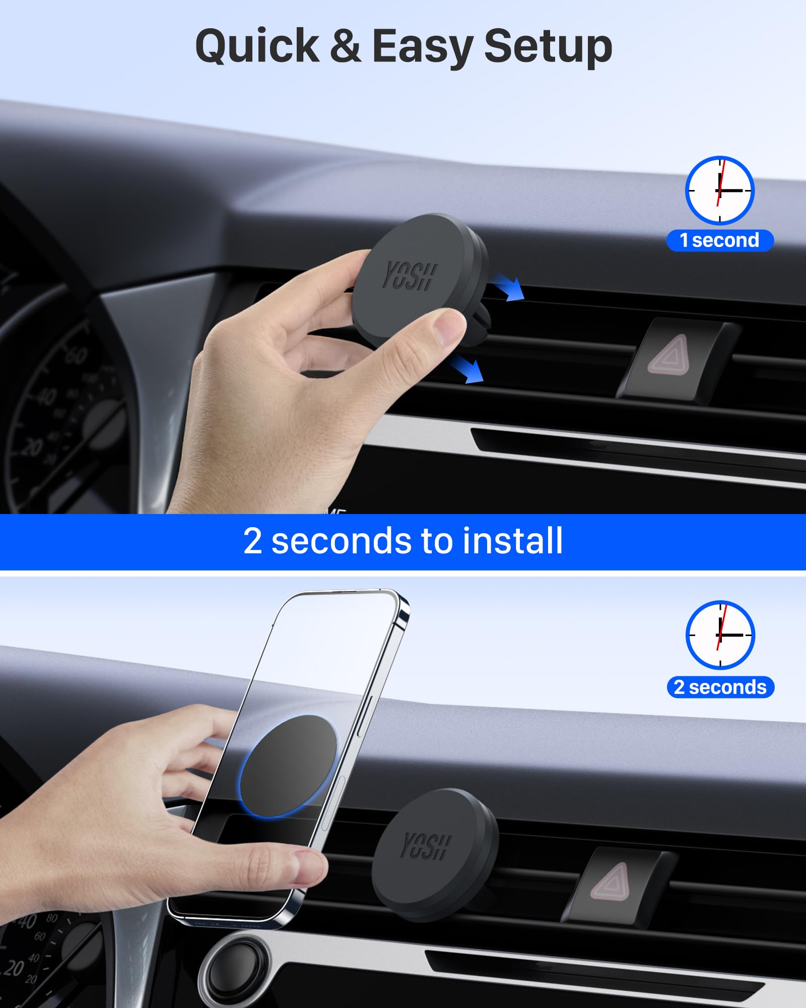 YOSH Car Phone Holder, Magnetic Phone Holder with Strong Upgraded Magnets, Super Stable Air Vent Cradle Compatible with iPhone & Samsung Includes Metal Plates, Car Accessories — view 5