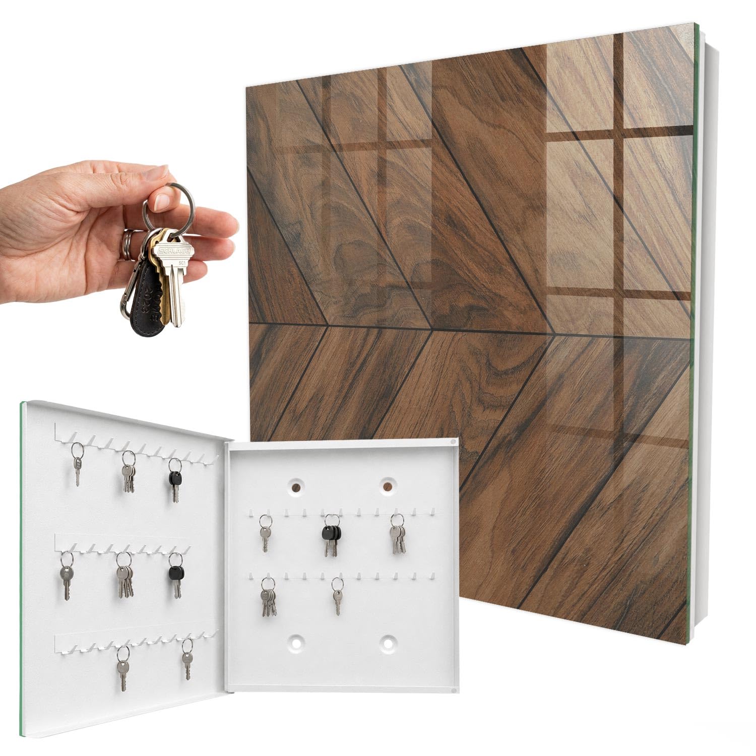Cassetta portachiavi 30x30 cm Spina di pesce in legno Porta Sinistra Bianco | Appendiabiti | Bacheca | Vetrinetta | Nicchia | Casellario | Armadio | Gancio | Quadro | Mobiletto | Contenitore | Supporto