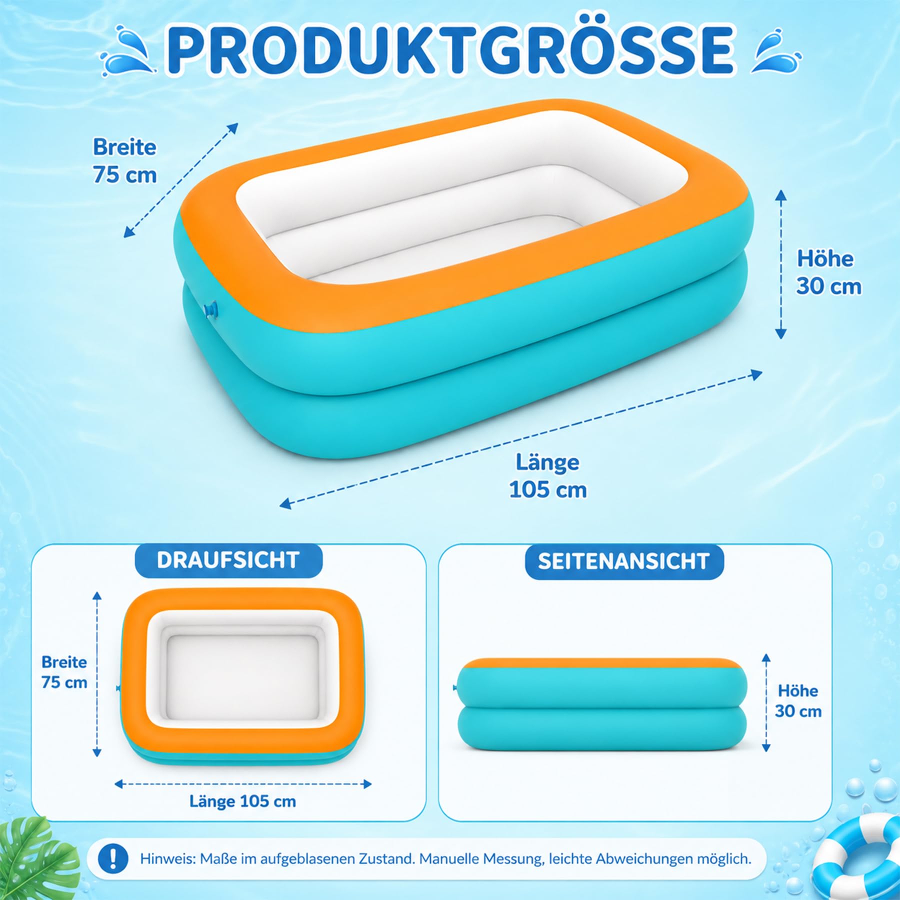 Aufblasbares Planschbecken 105x75cm Kinderpool Tragbare Badewanne