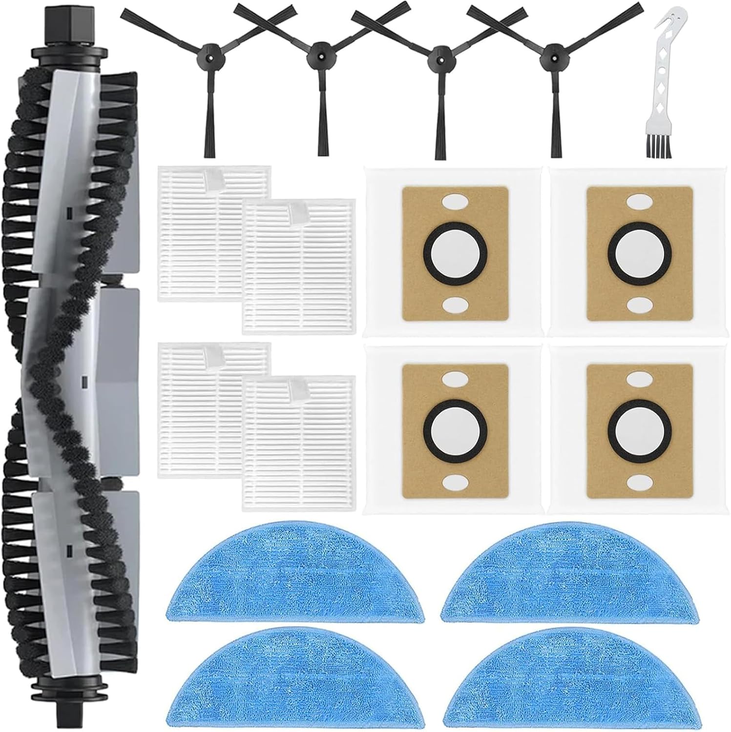 18 Pack Replacement Parts for ILIFE A30 A30 Pro Robot Vacuum Cleaner, Accessories Kit with 1 Main Brush 4 Dust Bag 4 HEPA Filter 4 Mop Pad 4 Side Brush1 Cleaning Brush
