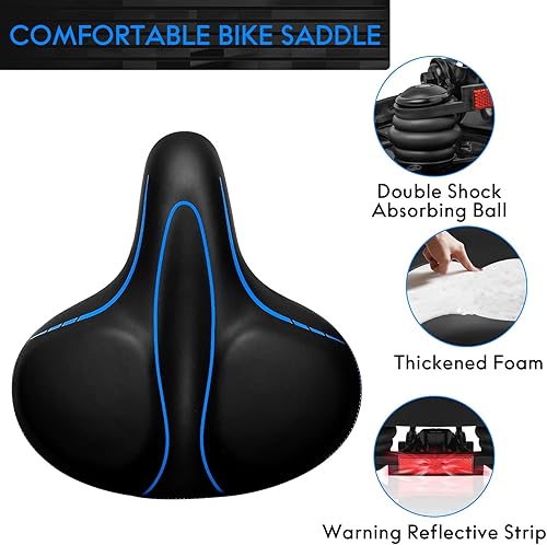 Vista 2 de Asiento de bicicleta de gran tamaño, asiento de bicicleta ancho para comodidad de mujeres y hombres, sillín de bicicleta universal impermeable