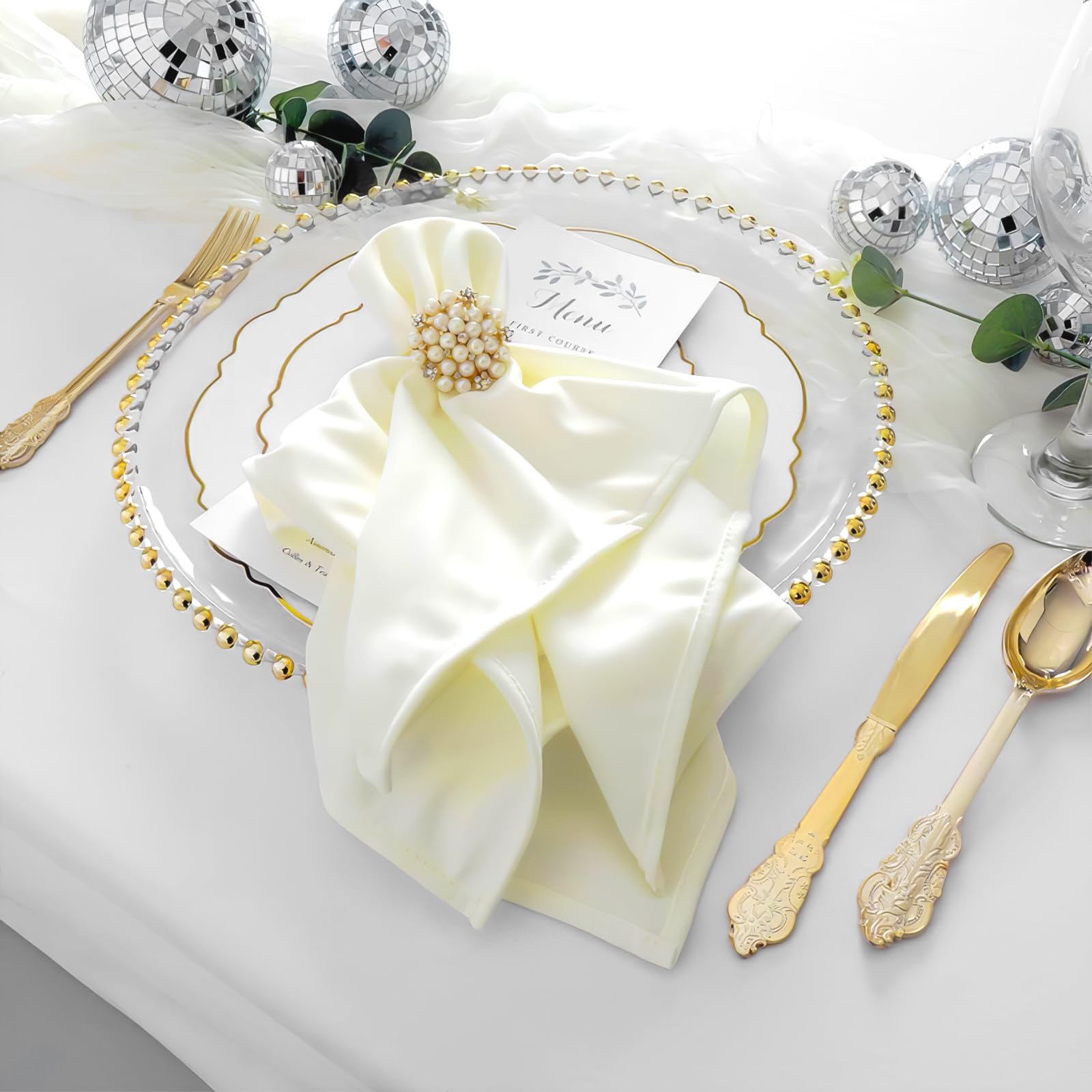 FXKS 24 PCS Clear Round Charger Plates With Beaded Rim, 13