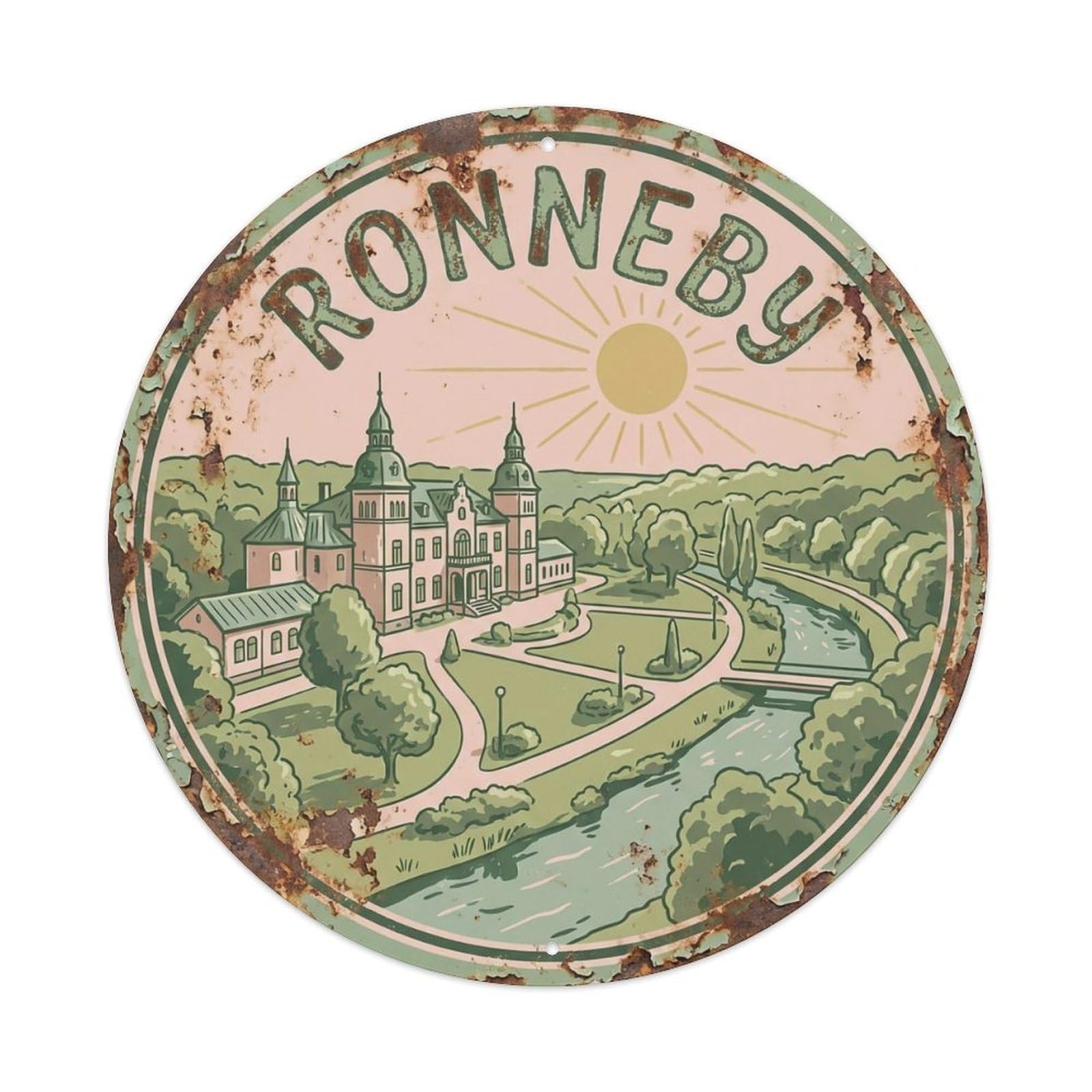 Okahys 8X8inch(20X20cm) Vintage Travel Ronneby Sweden Spa Metal Tin Sign