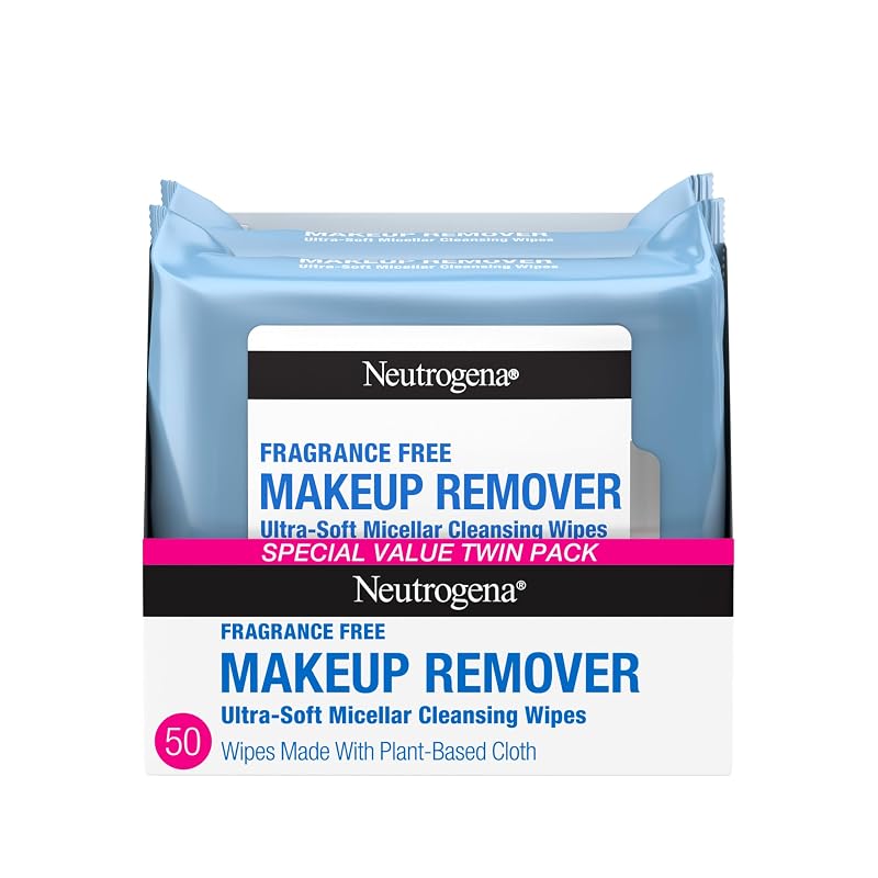 Lenços removedores de maquiagem Neutrogena sem fragrância, pacote com 2 de 25 unidades