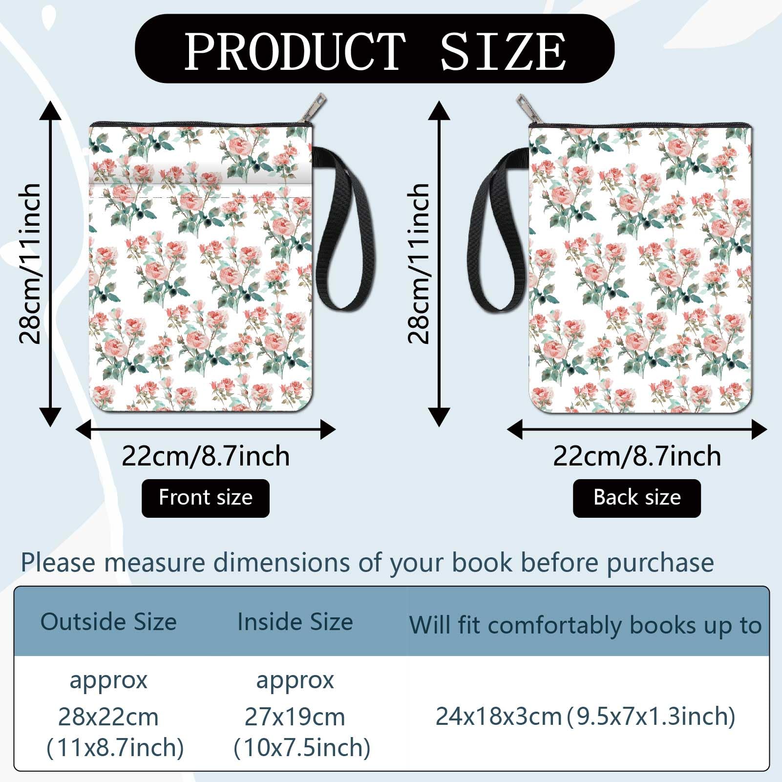CRASPIRE Rose Book Covers Plant Book Sleeve Flower Book Protector for Paperbacks Washable Fabric Cloth Book Cover with Zipper and Extra Sleeve Pocket for Book Lovers Classmate Gifts - Image 2