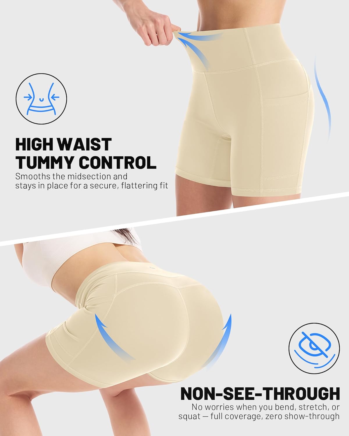 Moozava Women's Biker Shorts 4"/6"/8" High Waisted Tummy Control Workout Gym Yoga Running Volleyball Spandex Shorts 3 Pockets
