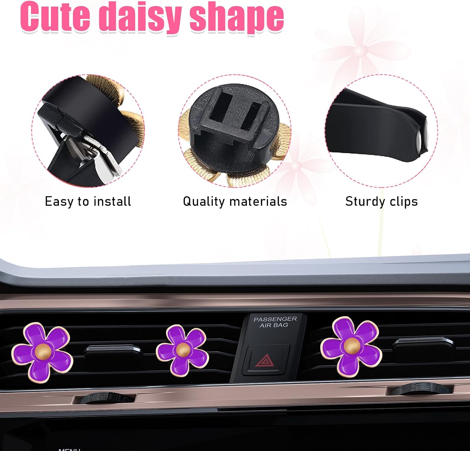povtii 6PCS Car Air Vent Clip, Daisy Flower Auto Scents Air Freshener Clip with 6 Fragrance Piece, Decorative Auto Air Conditioning Clip for Women Girl, Universal Car Accessories (Purple) image 3