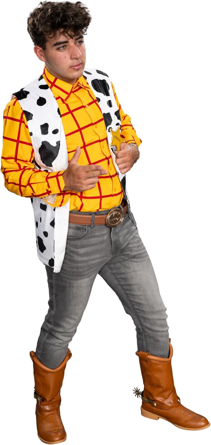 Sheriff Woody Cowboy Adult Halloween Costume Set (Shirt, Vest, and Badge)