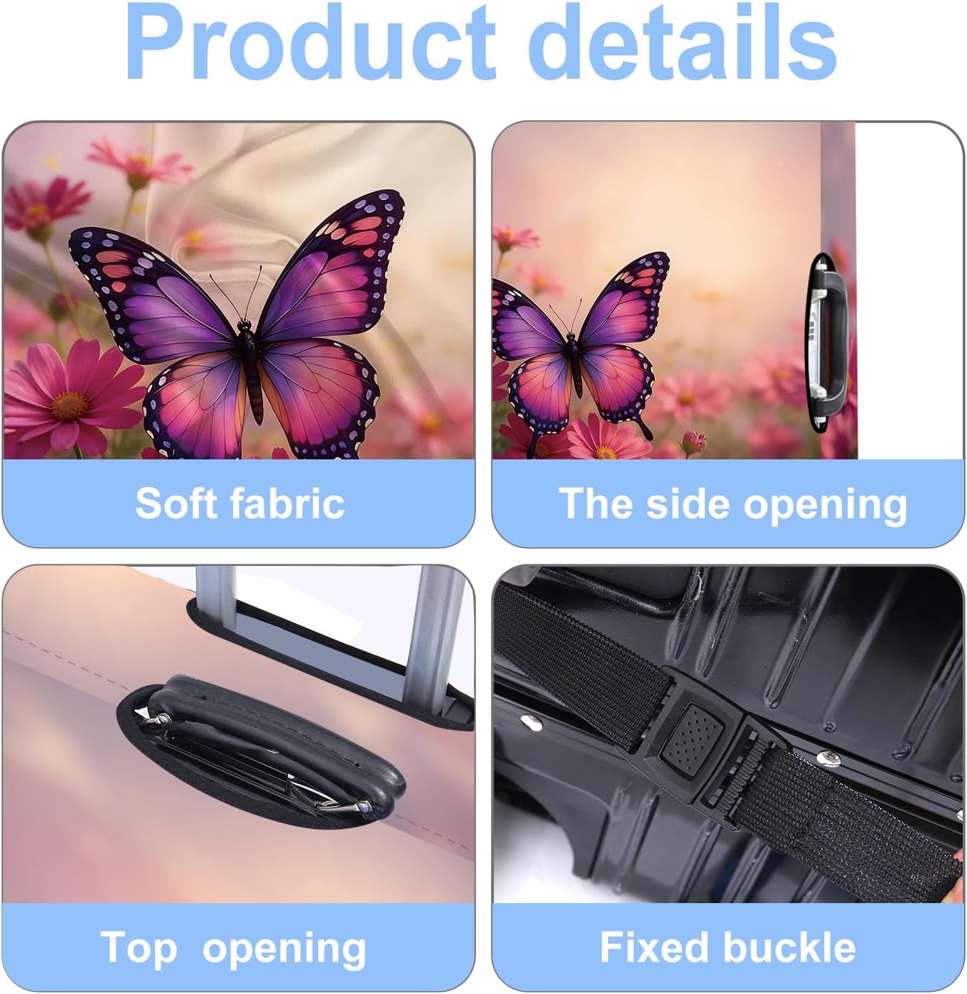 Luggage Cover Washable Suitcase Protector Anti-scratch Suitcase cover Fits 20-34 Inch Luggage (Pink butterfly, XL(32-34inch suitcase))