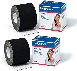 BSN Medical Leukotape K - Cinta de kinesiología (5 m x 5 cm), color negro, 2 unidades