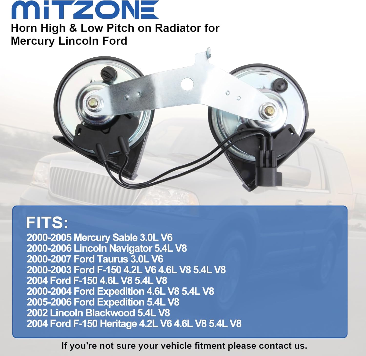MITZONE Horn Assembly with Bracket Compatible with 2000-2006 Ford Taurus F-150 Expedition Mercury Sable Lincoln Navigator Blackwood Repalce 2L3Z-13832-AA
