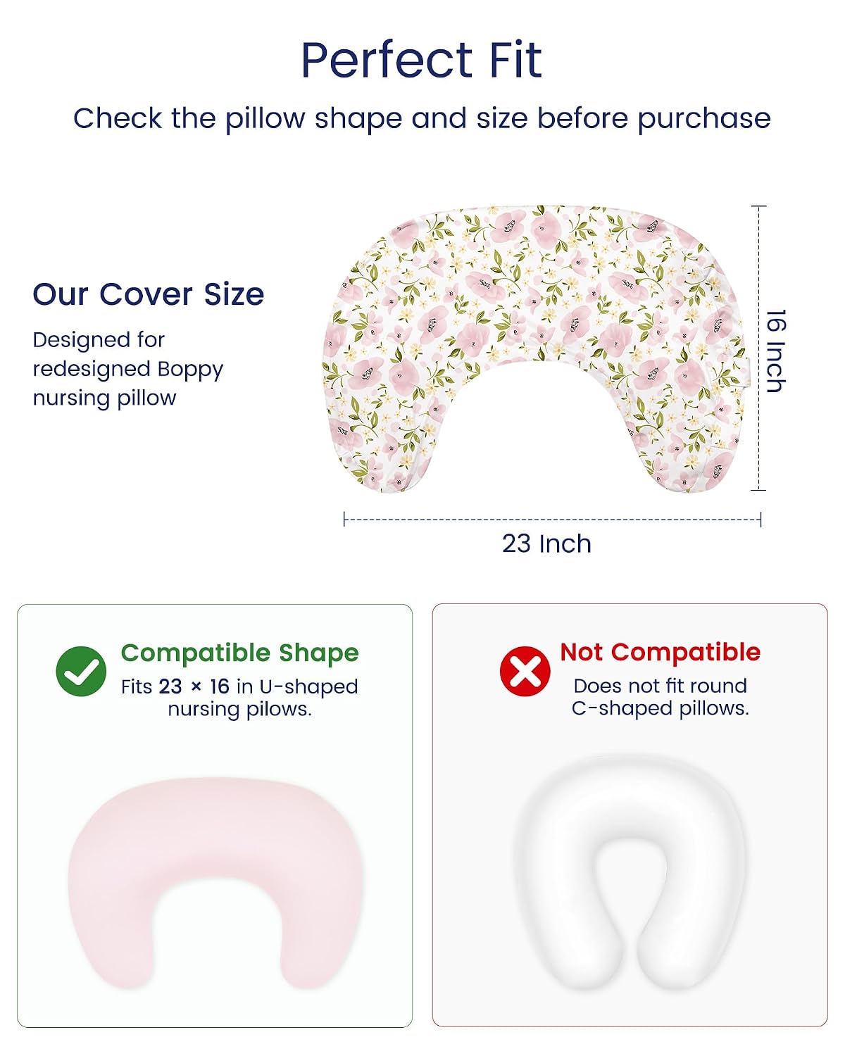 TotAha 3Pack Nursing Pillow Covers: Compatible with Updated Boppy Nursing Pillow, Soft Stretch Breastfeeding Pillow Covers with Dual Zipper, Washable Replacement Slipcovers, Pillow Insert Not Included