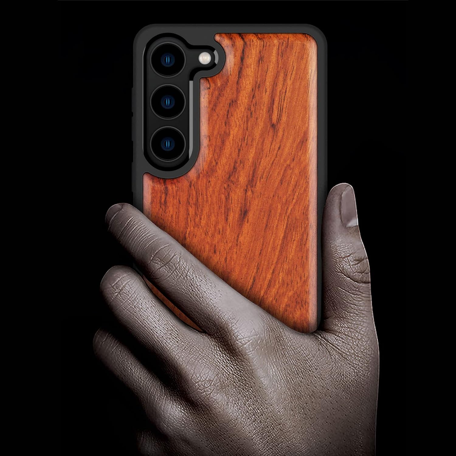 Carveit Wood Case for Galaxy S23 Case [Natural Wood & Black Soft TPU] Shockproof Protective Cover Unique & Classy Wooden Design Compatible with Samsung S23 (Rosy)