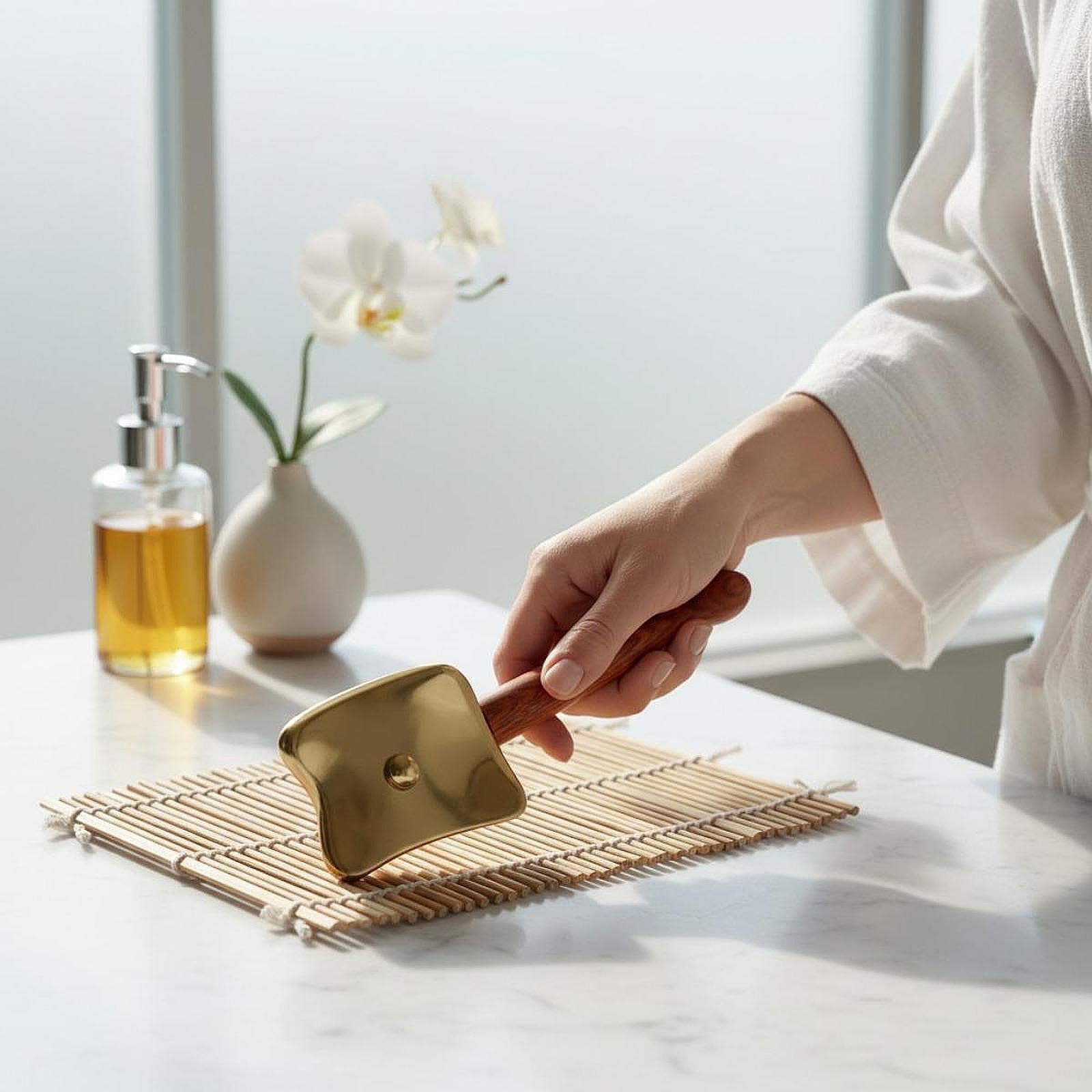 MERIGLARE Tabla Gua Sha, herramienta masaje autoraspante versátil para todo el cuerpo, con respaldo madera ergonómico, L