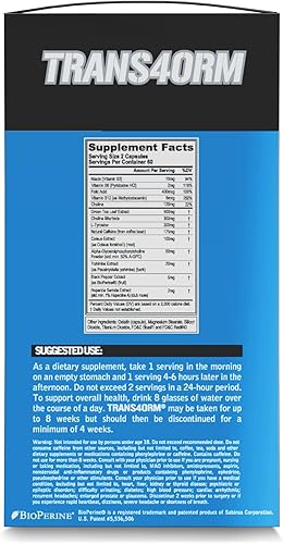 Miniatura 5 de EVL Pila de apoyo para perder peso, quemador de grasa termogénico Trans4orm y pastillas de apoyo para el metabolismo con extracto de grano de café