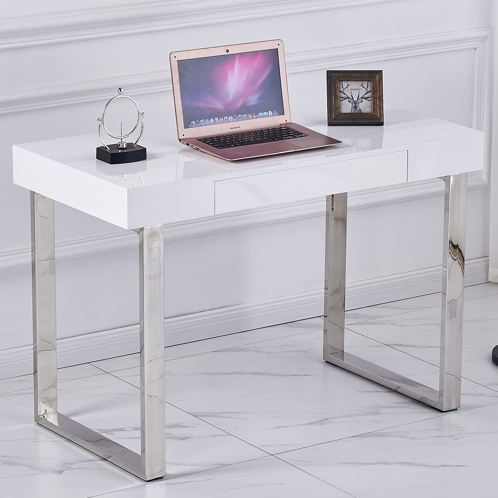 Buy Computer Desk, High Gloss White Writing Study Desk with