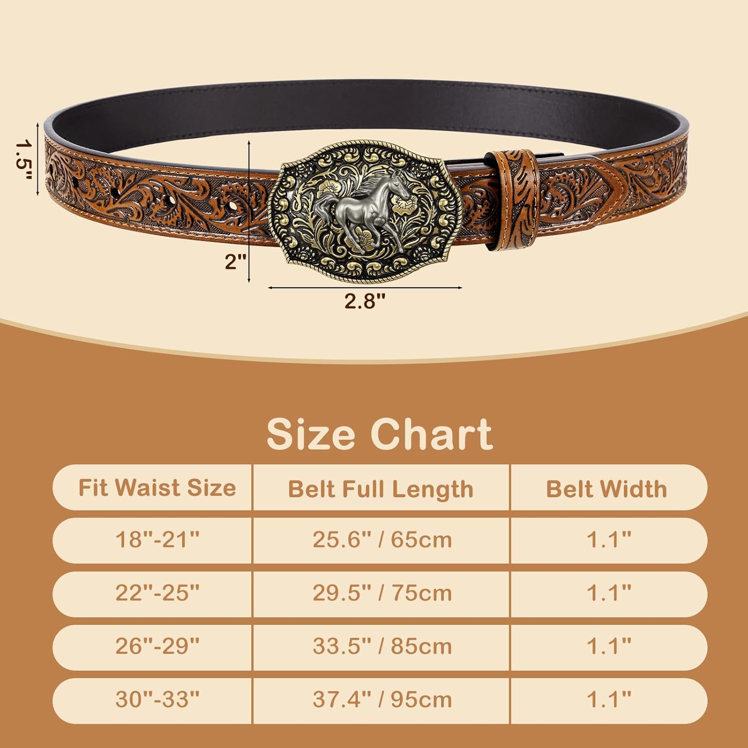 SANSTHS Kids Western Belt for Boys Girls Genuine Leather Cowboy Cowgirl Belts with Detachable Buckle for Jeans Western Gifts - Image 7