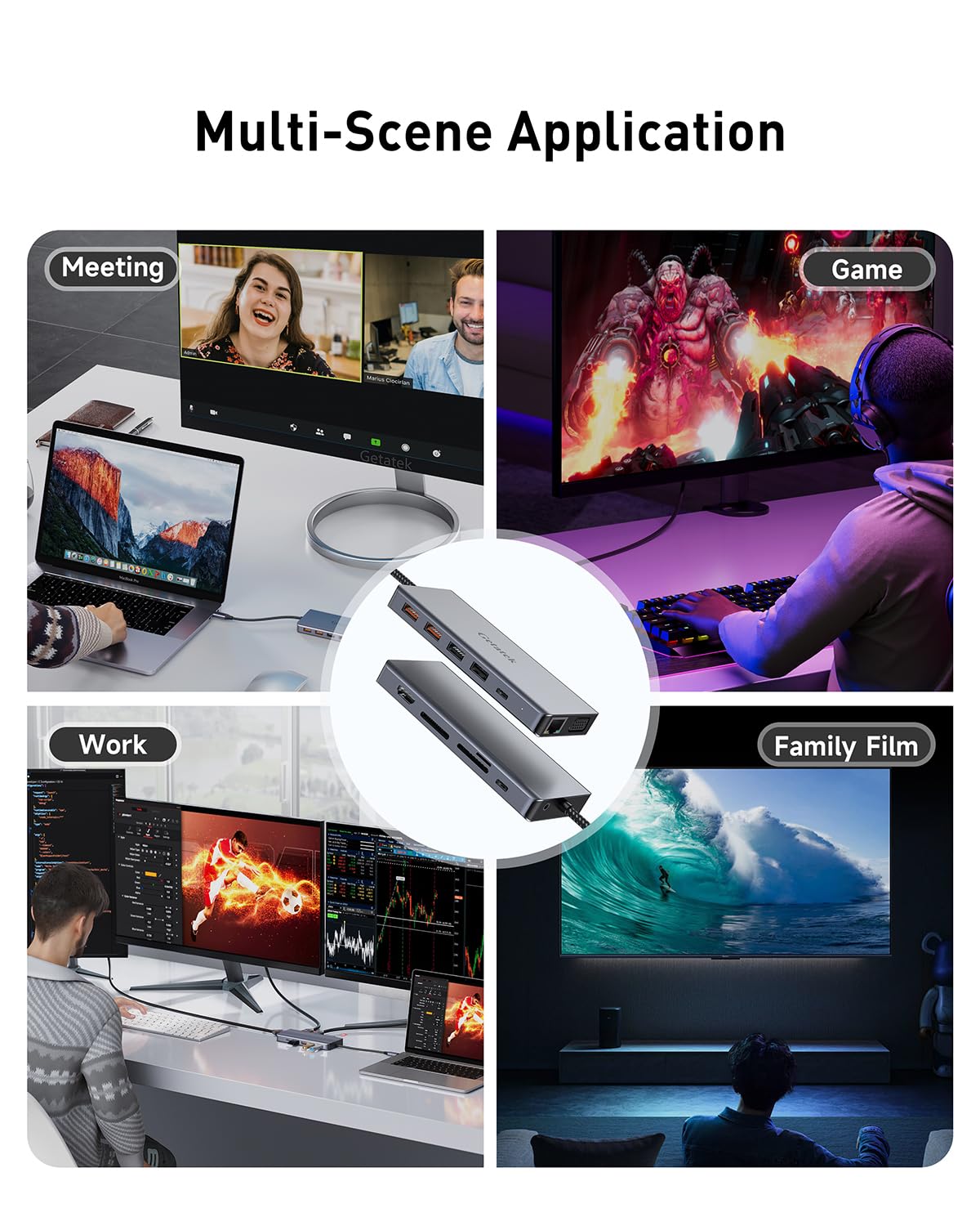 13 en 1 USB C Docking Station, 10Gbps USB C Hub with 2*USB A 3.2&1 USB C 3.2 Data Port, 2*USB 2.0, 4K HDMI, VGA, 100W PD Charging, RJ45, SD/TF/MS, audio de 3,5 mm para MacBook (puerto USB 3.2)
