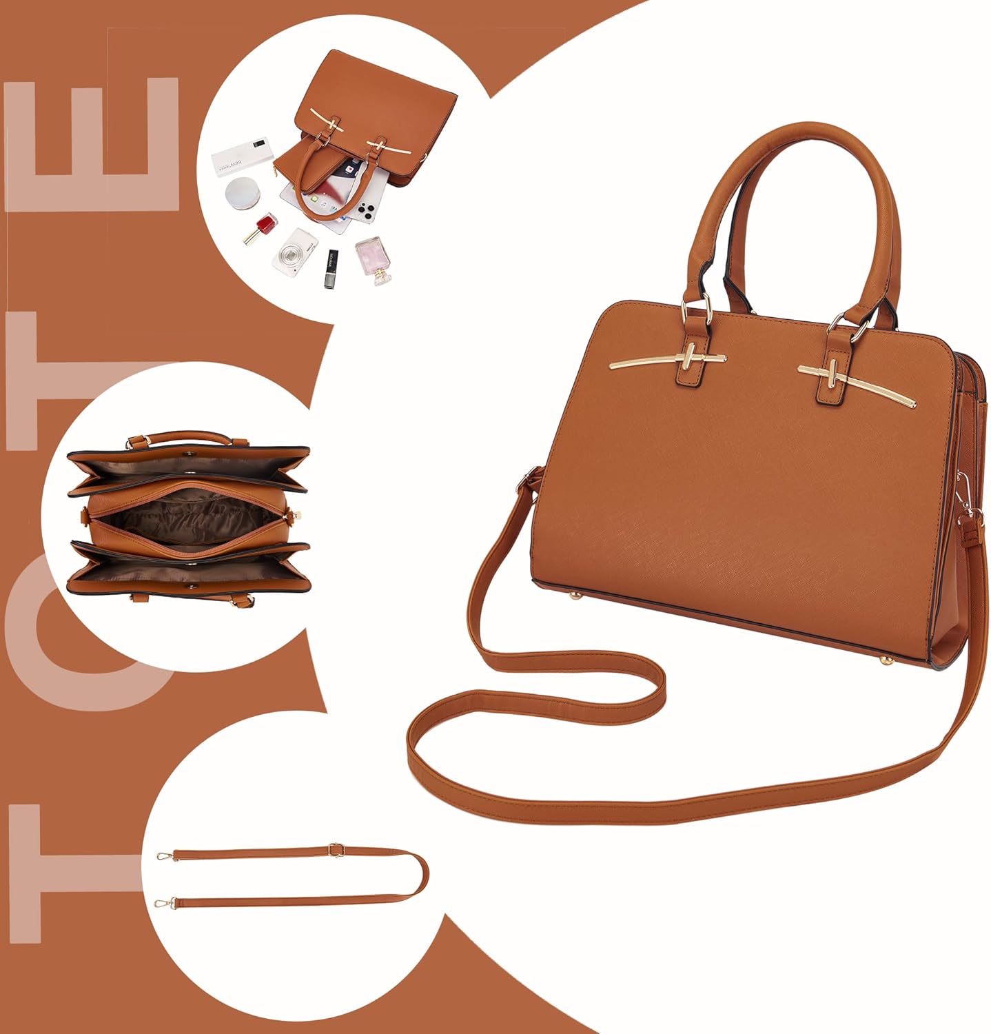 Purses for Women Handbag Wallet Tote Shoulder Hobo Bag Top Handle Satchel Purse Set 2pcs with 3 Compartments - Image 4