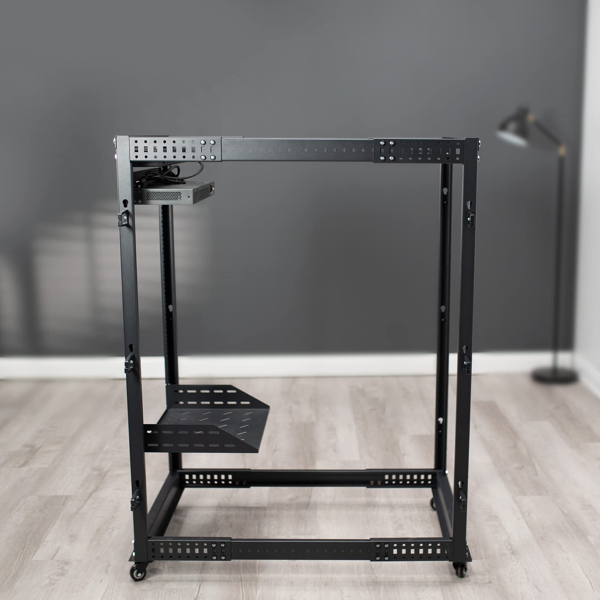 VIVO CART-SR25U - Rack per server a telaio aperto, 25U, profondità regolabile da 22 a 40 pollici, carrello mobile per server e apparecchiature AV di rete, nero