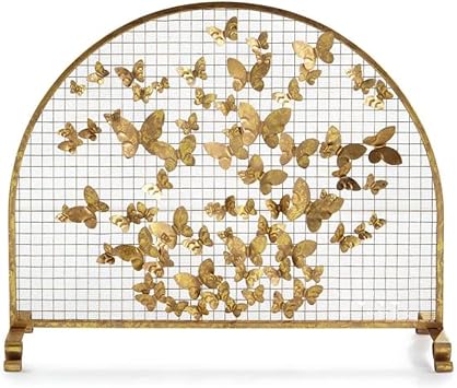 Fireplace Screen, Fire Guard Arched Fire Screen Spark Guard with Metal Butterfly Decor Mesh, for Living Room Children and Pet ProofingGold,96x22x80cm