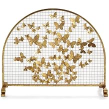 Fireplace Screen, Fire Guard Arched Fire Screen Spark Guard with Metal Butterfly Decor Mesh, for Living Room Children and Pet ProofingGold,96x22x80cm