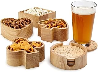 Card Players All Wood Coasters and Snack Bowls Party Set - Great for Nuts Fruits Candy Popcorn