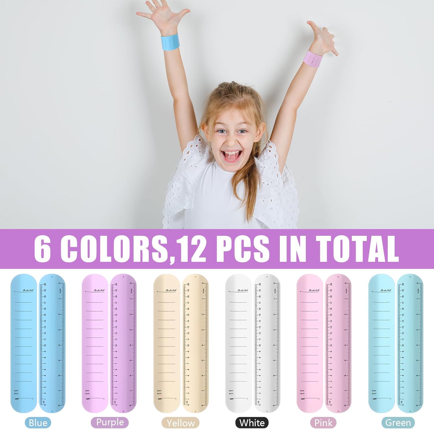 30 Pcs Silicone Memo Wrist Bands Silicone Reminder Bracelet 9.3 x 1.8'' Reusable Wearable Erasable Wrist Notepad Writable Waterproof Slap Bracelets Notepad with Ruler for Nurses Watchband Wrist