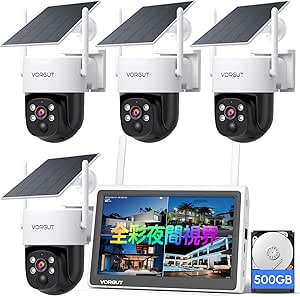 VORGUT 防犯カメラ 屋外 ソーラー モニター付き 4台セット 全彩夜間