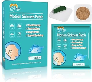 30ct Motion Sickness Patches Non Drowsy – Sea Sickness Patches for Cruise, Car, Airplane, and Other Travel – Waterproof Patch Hidden Behind Ear – Effect Lasts 72 Hours