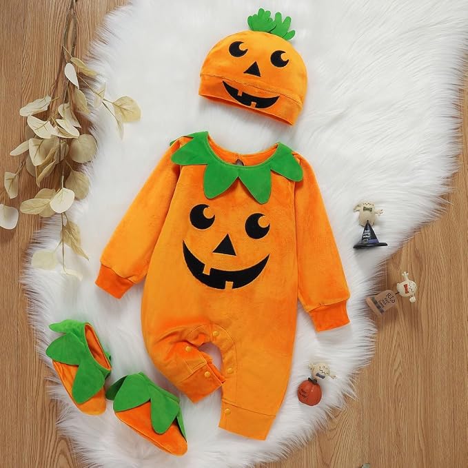 Disfraz De Calabaza De Halloween Para Bebé – Conjunto De 2 Piezas: Mono Sin Mangas Y Sombrero, De Poliéster Suave, Para Recién Nacidos Niños Y Niñas