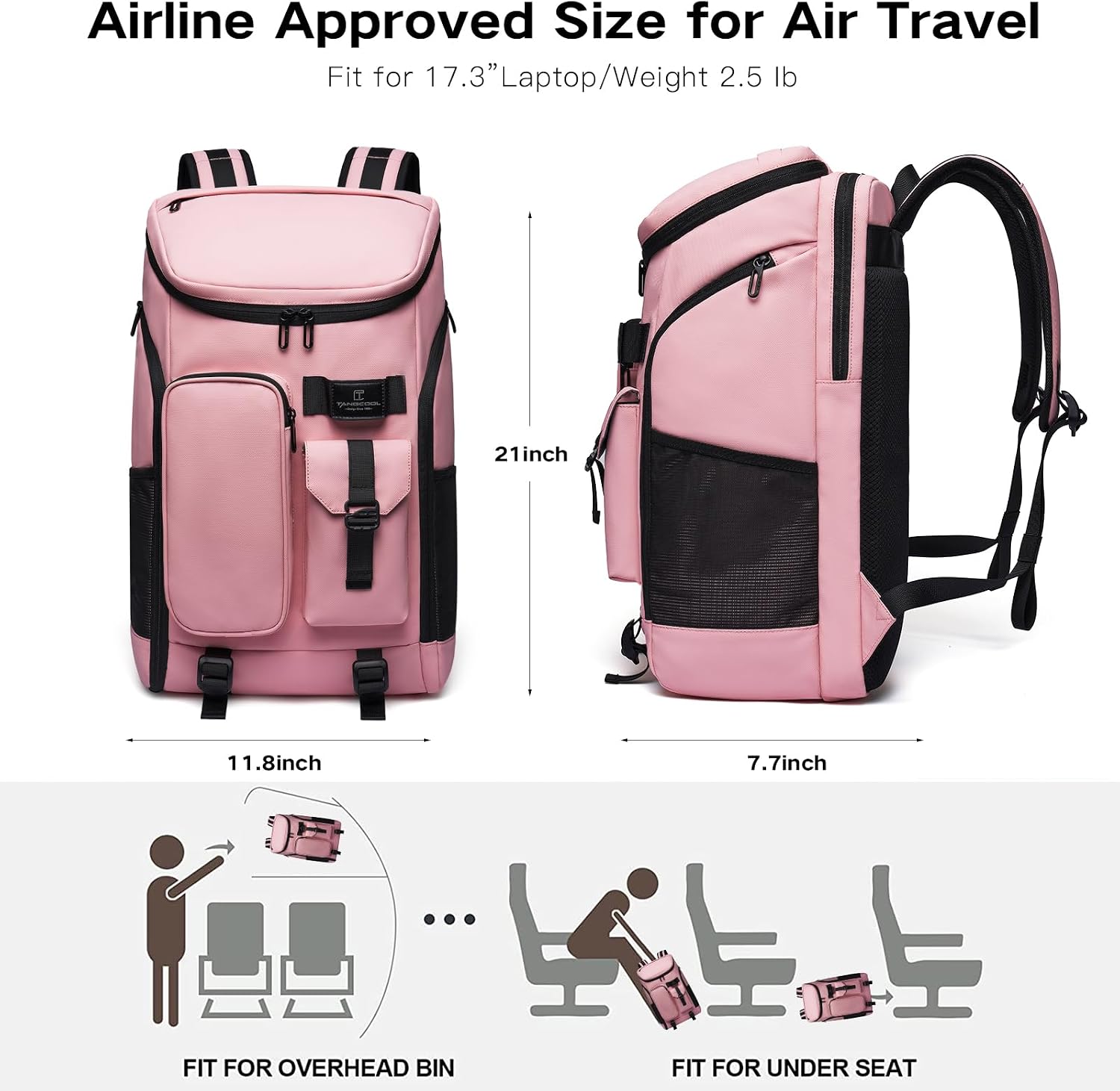 TANGCORLE Carry on Travel Backpack for Men Women,30L Multi-Pocket 17.3inch Laptop Backpack, Sports Gym Tennis Badminton Backpack with Shoe Compartment-Pink