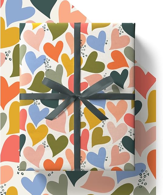 EcoWrap Colourful Hearts Wrapping Paper with Birthday Card and Tags - 84cm x 60cm Eco Friendly Premium Recyclable Valentines Gift Wrap in Plastic Free Packaging (4 Sheets & 4 Tags)