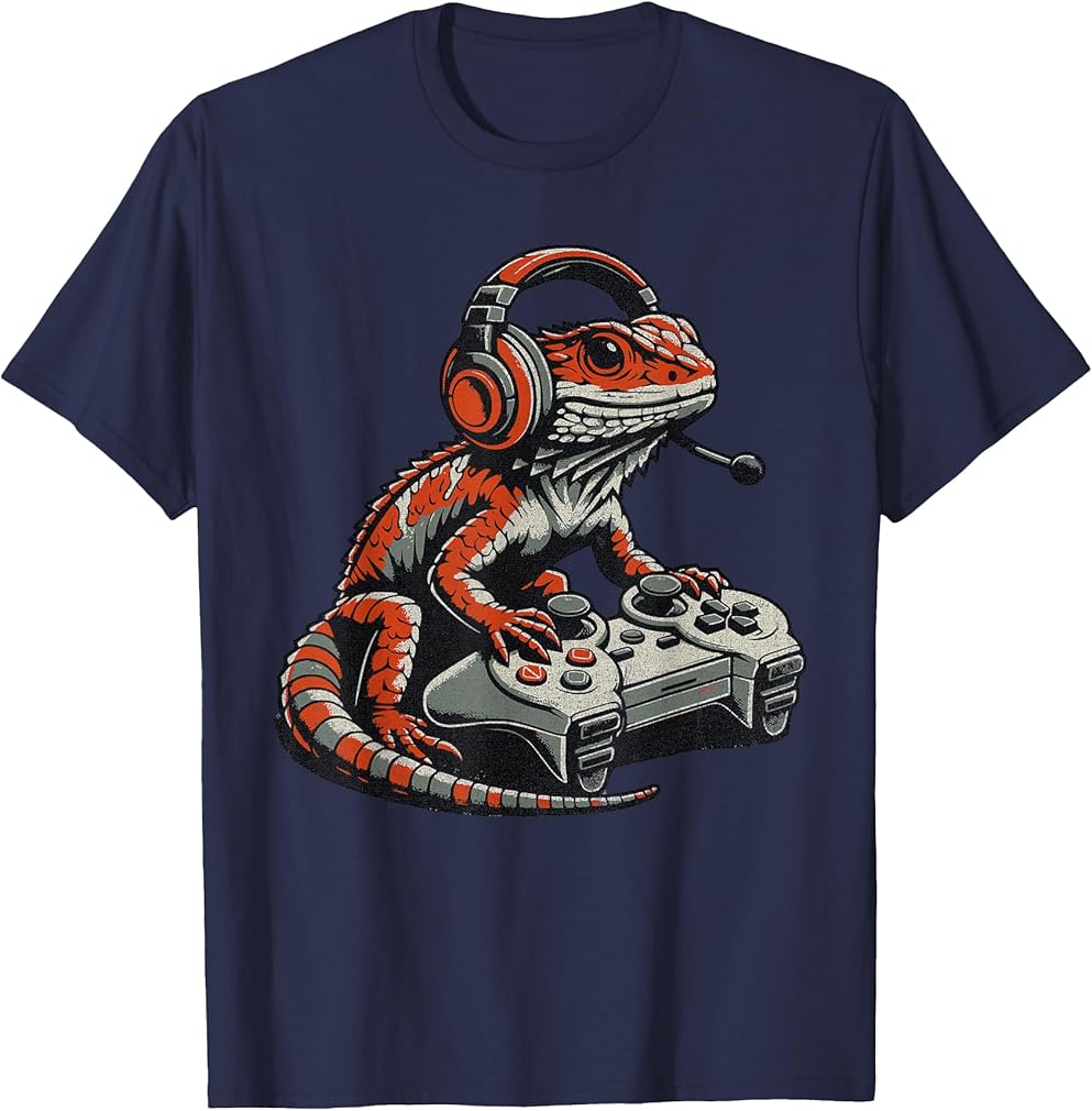 Bearded Dragon Video Gaming Funny Gamer Animal Men Boys Kids T-Shirt
