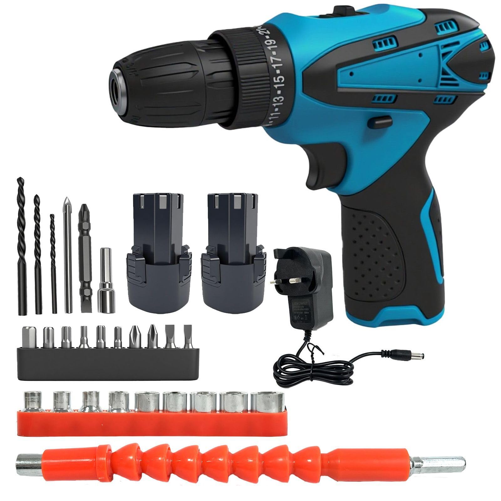 Atornillador con batería, 12V, más de 25 ajustes de torque, 2 velocidades, luz LED, diseño sin cable, pequeño atornillador de batería para paredes de perforación, madera